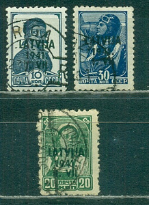 Германия. Оккупация Латвии 1941 год, надпечатка, 3 марки